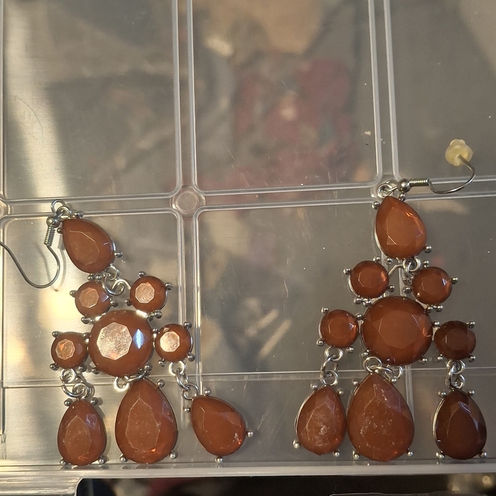 Faceted Orange Teardrop Chandelier Earrings